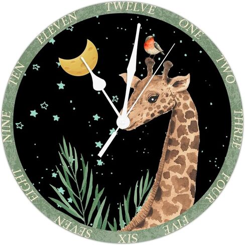 Giraffe Baby PVC Wall Clocks Giraffe Modern Style Kitchen Clocks Wall Battery Operated Silent Non-Ticking Wall Clocks Rustic Style Round Home Decor for Bedroom Shed Kitchen 15" Wall Hanging in Saudi Arabia