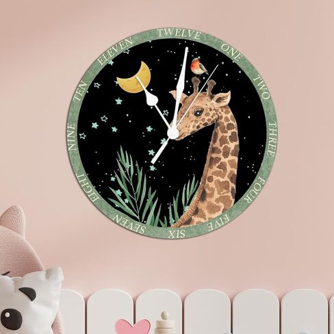 Giraffe Baby PVC Wall Clocks Giraffe Modern Style Kitchen Clocks Wall Battery Operated Silent Non-Ticking Wall Clocks Rustic Style Round Home Decor for Bedroom Shed Kitchen 15" Wall Hanging in Saudi Arabia