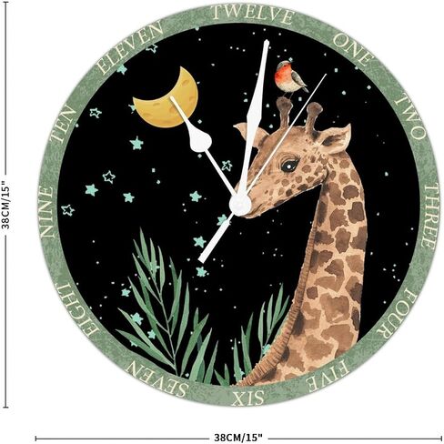 Giraffe Baby PVC Wall Clocks Giraffe Modern Style Kitchen Clocks Wall Battery Operated Silent Non-Ticking Wall Clocks Rustic Style Round Home Decor for Bedroom Shed Kitchen 15" Wall Hanging in Saudi Arabia