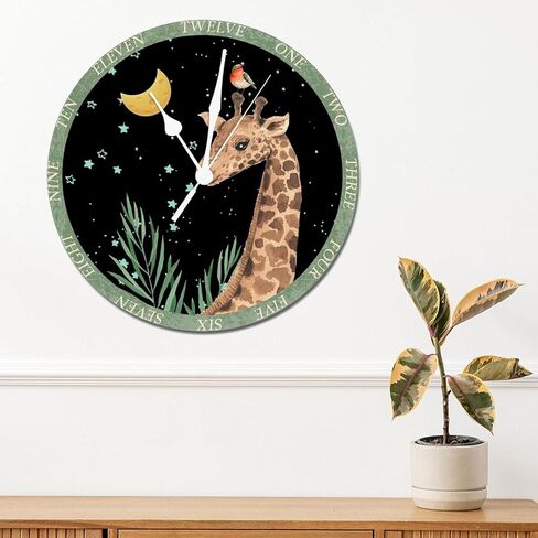 Giraffe Baby PVC Wall Clocks Giraffe Modern Style Kitchen Clocks Wall Battery Operated Silent Non-Ticking Wall Clocks Rustic Style Round Home Decor for Bedroom Shed Kitchen 15" Wall Hanging in Saudi Arabia