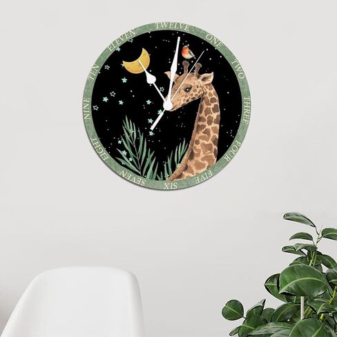 Giraffe Baby PVC Wall Clocks Giraffe Modern Style Kitchen Clocks Wall Battery Operated Silent Non-Ticking Wall Clocks Rustic Style Round Home Decor for Bedroom Shed Kitchen 15" Wall Hanging in Saudi Arabia