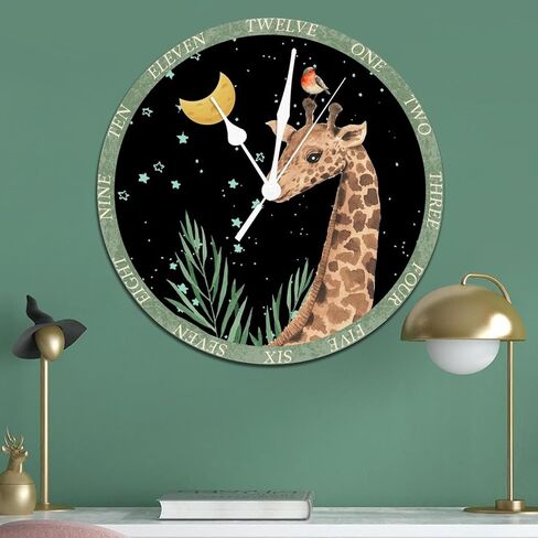 Giraffe Baby PVC Wall Clocks Giraffe Modern Style Kitchen Clocks Wall Battery Operated Silent Non-Ticking Wall Clocks Rustic Style Round Home Decor for Bedroom Shed Kitchen 15" Wall Hanging in Saudi Arabia