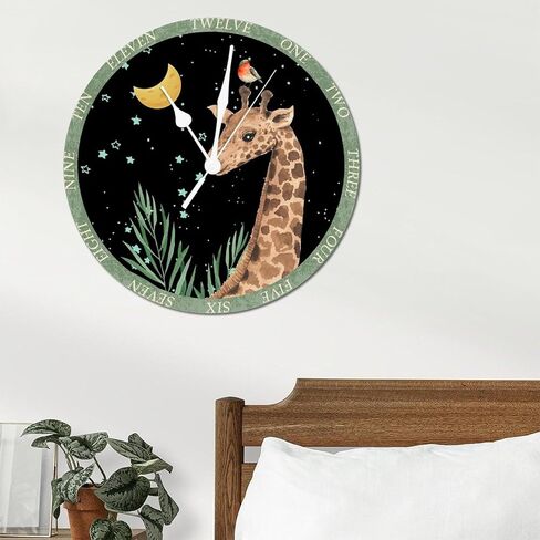 Giraffe Baby PVC Wall Clocks Giraffe Modern Style Kitchen Clocks Wall Battery Operated Silent Non-Ticking Wall Clocks Rustic Style Round Home Decor for Bedroom Shed Kitchen 15" Wall Hanging in Saudi Arabia