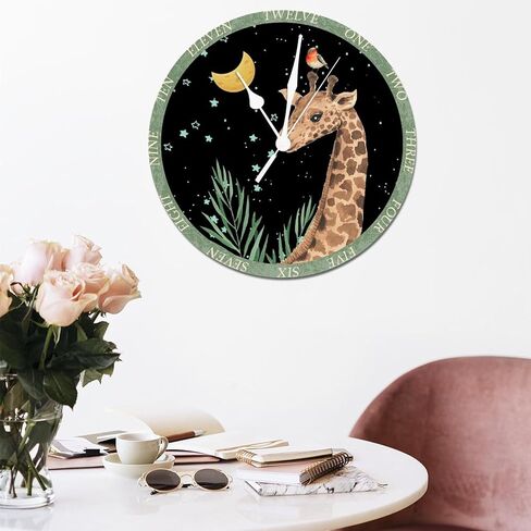 Giraffe Baby PVC Wall Clocks Giraffe Modern Style Kitchen Clocks Wall Battery Operated Silent Non-Ticking Wall Clocks Rustic Style Round Home Decor for Bedroom Shed Kitchen 15" Wall Hanging in Saudi Arabia