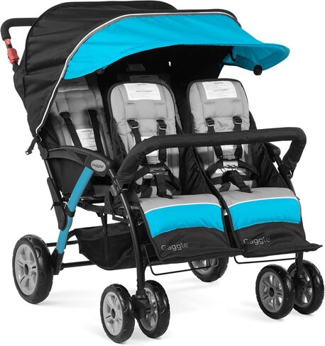 Gaggle by Foundations Compass Quad 4 Stroller | عربة مقعد 4 مقعد للرعاية النهارية | الأشعة فوق البنفسجية كبيرة الحجم يمنع المظلة | 5 نقاط تسخير | سهل التحميل | دلو التخزين | أسود in Kuwait
