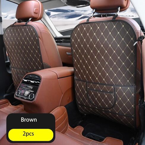 Kick Mats Back Seat Protector 2 Pack Car Back Seat Cover Premium Fabric Odor Free Protect Your Leather Seat with 2 Storage Pocket (Brown) in Saudi Arabia
