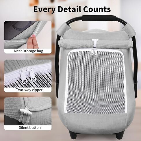 Rquite Car Seat Cover Baby, Carseat Covers Girl Boy, Breathable Muslin Cotton, Large Mesh Window, Infant Car Seat Canopy Baby Carrier Cover Stroller Sun Shade for Summer & Hot Day, Pink in Kuwait