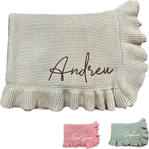 Knit Personalized Baby Blanket Custom Name Embroidery Soft Knitted 30x40in Pink in Saudi Arabia