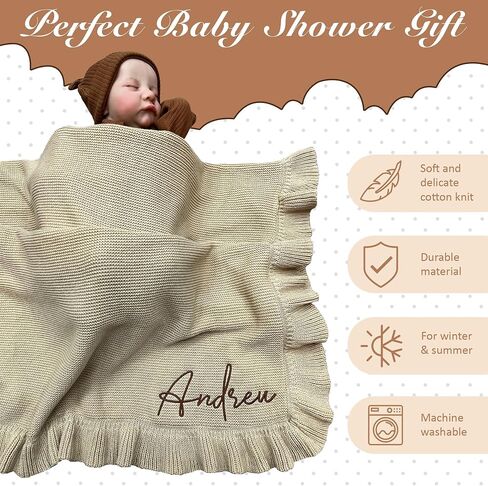 Knit Personalized Baby Blanket Custom Name Embroidery Soft Knitted 30x40in Pink in Saudi Arabia
