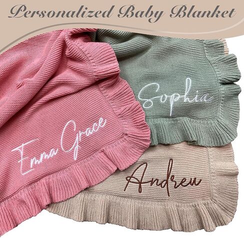 Knit Personalized Baby Blanket Custom Name Embroidery Soft Knitted 30x40in Pink in Saudi Arabia