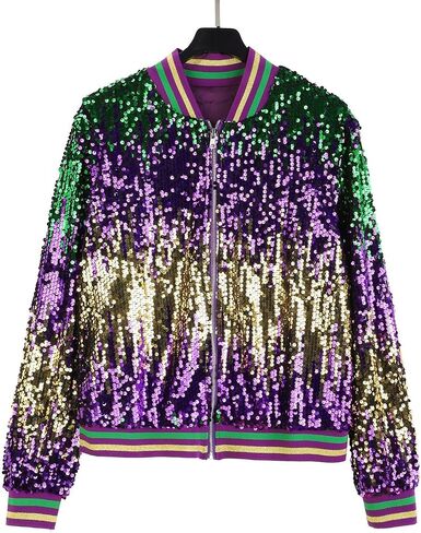 Heevina Mardi Gras Sequin Jackets For Women Sparkly Zipper Shiny Glitter Bomber Jacket Sparkly Tops Carnival 2025 in Saudi Arabia