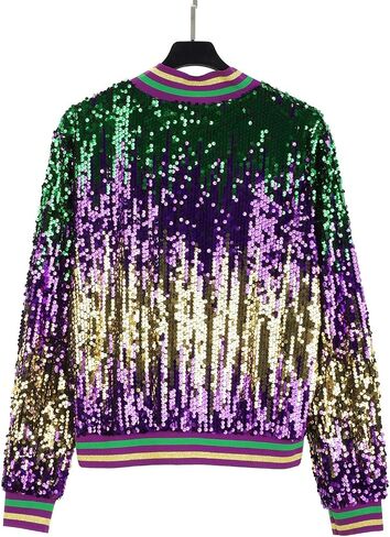 Heevina Mardi Gras Sequin Jackets For Women Sparkly Zipper Shiny Glitter Bomber Jacket Sparkly Tops Carnival 2025 in Saudi Arabia