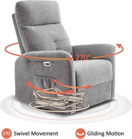 MCombo Power Swivel Glider Recliner Chair, Electric Rocker Recliner Chairs with USB Charging Ports for Living Room and Nursery, Fabric 7763 (Light Grey) in Kuwait