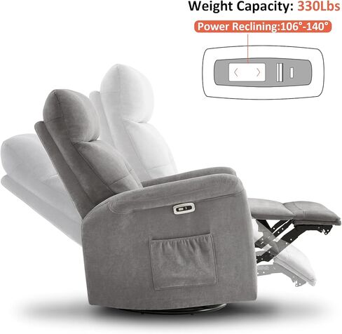 MCombo Power Swivel Glider Recliner Chair, Electric Rocker Recliner Chairs with USB Charging Ports for Living Room and Nursery, Fabric 7763 (Light Grey) in Kuwait