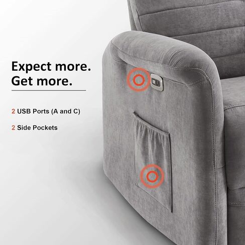MCombo Power Swivel Glider Recliner Chair, Electric Rocker Recliner Chairs with USB Charging Ports for Living Room and Nursery, Fabric 7763 (Light Grey) in Kuwait