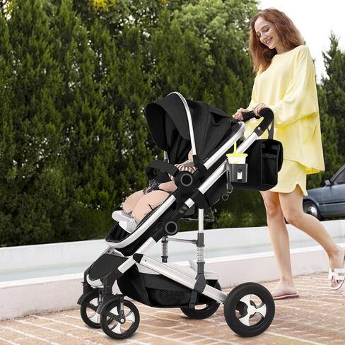 Convertible Baby Stroller, 3 in 1 Folding Infant Stroller, High Landscape Pushchair w/Adjustable Backrest & Canopy, Newborn Pram with Foot Cover, Storage Basket, Grey in Kuwait