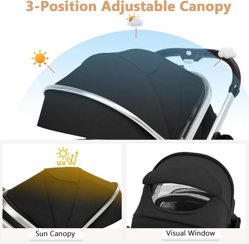 Convertible Baby Stroller, 3 in 1 Folding Infant Stroller, High Landscape Pushchair w/Adjustable Backrest & Canopy, Newborn Pram with Foot Cover, Storage Basket, Grey in Kuwait