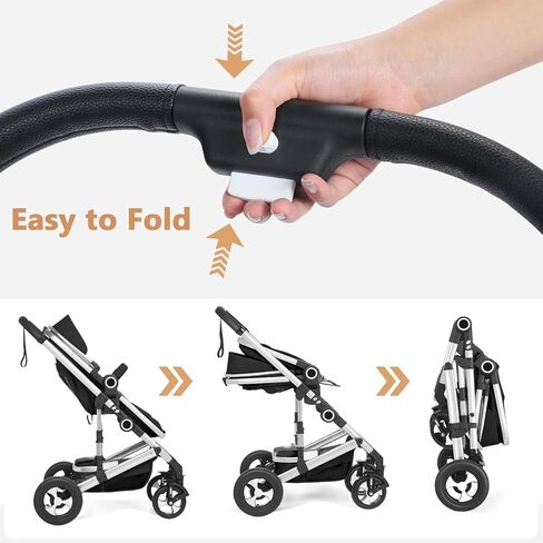 Convertible Baby Stroller, 3 in 1 Folding Infant Stroller, High Landscape Pushchair w/Adjustable Backrest & Canopy, Newborn Pram with Foot Cover, Storage Basket, Grey in Kuwait