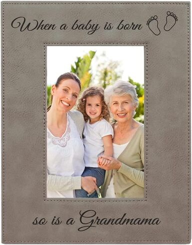 CustomGiftsNow When a Baby is Born so is a Grandmama Laser Engarved Faux Leather Grey Leatherette Wall Hanging/Tabletop 8x10 Vertical Picture Group Family New Grandchild Baby Photo Frame in Saudi Arabia