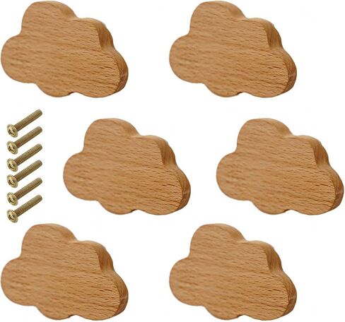 6 Pieces Furniture Handles,Stars,Moons,Clouds Cartoon Drawer Handles,Wooden Wardrobe Door Pulls Handles,Kids Knobs,with Screws,for Bedroom Living Room Study Room,Clouds in Saudi Arabia
