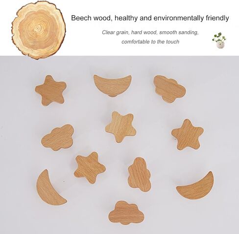 6 Pieces Furniture Handles,Stars,Moons,Clouds Cartoon Drawer Handles,Wooden Wardrobe Door Pulls Handles,Kids Knobs,with Screws,for Bedroom Living Room Study Room,Clouds in Saudi Arabia