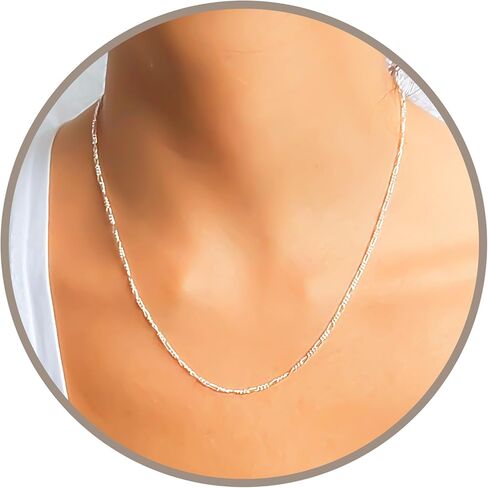 قلادة سلسلة فيجارو من الفضة الإسترلينية من أنيكا بيلا للنساء، الطول 43.18 سم - 50.8 سم، قلادات طويلة بطبقات بسيطة، مقاومة للماء، هدية بسيطة لها (سلسلة ربط) in Kuwait