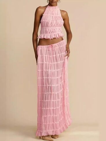 2 Piece Skirt Sets for Women Summer Outfits Strapless Long Skirt Sets Beach Cocktail Club Dress in Saudi Arabia