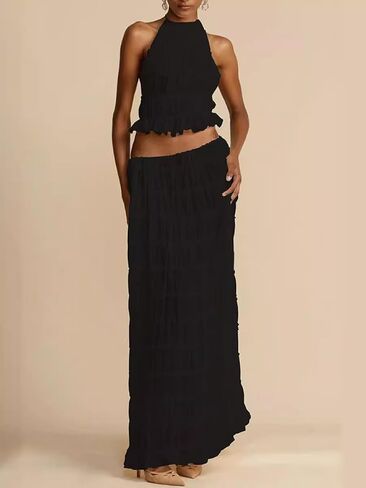 2 Piece Skirt Sets for Women Summer Outfits Strapless Long Skirt Sets Beach Cocktail Club Dress in Saudi Arabia