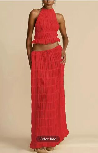 2 Piece Skirt Sets for Women Summer Outfits Strapless Long Skirt Sets Beach Cocktail Club Dress in Saudi Arabia