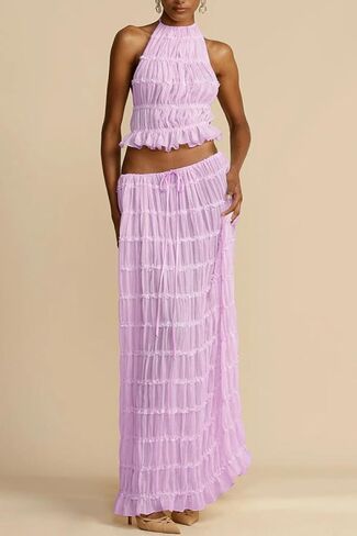 2 Piece Skirt Sets for Women Summer Outfits Strapless Long Skirt Sets Beach Cocktail Club Dress in Saudi Arabia