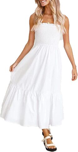 Womens Summer Off The Shoulder Casual Short Sleeve Long Maxi Beach Dress Ruffle A Line Solid Cocktail Skater Dresses in Saudi Arabia