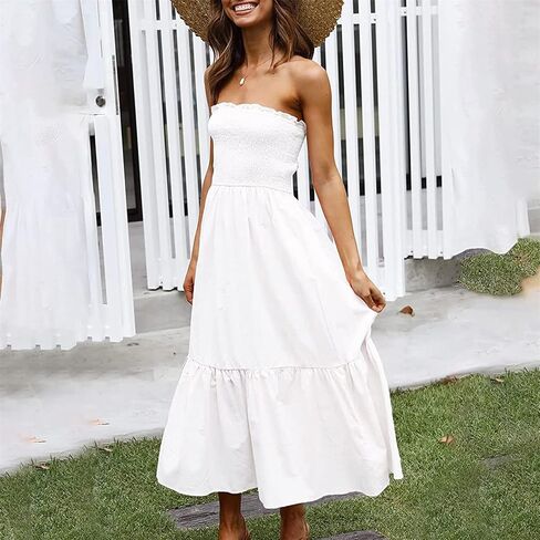 Womens Summer Off The Shoulder Casual Short Sleeve Long Maxi Beach Dress Ruffle A Line Solid Cocktail Skater Dresses in Saudi Arabia