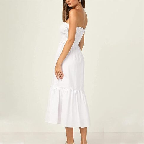Womens Summer Off The Shoulder Casual Short Sleeve Long Maxi Beach Dress Ruffle A Line Solid Cocktail Skater Dresses in Saudi Arabia