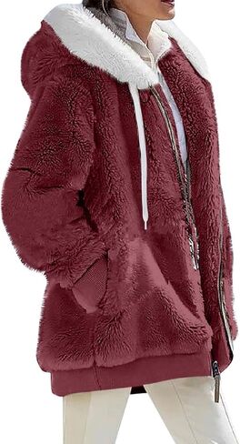 السترات الشتوية للنساء الكامل zip up fuzzy freece stacke stacke block block cardigan معاطف كارديجان مع جيوب in Kuwait