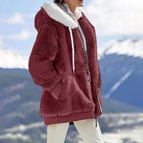 السترات الشتوية للنساء الكامل zip up fuzzy freece stacke stacke block block cardigan معاطف كارديجان مع جيوب in Kuwait