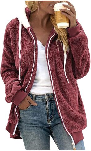 السترات الشتوية للنساء الكامل zip up fuzzy freece stacke stacke block block cardigan معاطف كارديجان مع جيوب in Kuwait