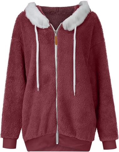 السترات الشتوية للنساء الكامل zip up fuzzy freece stacke stacke block block cardigan معاطف كارديجان مع جيوب in Kuwait