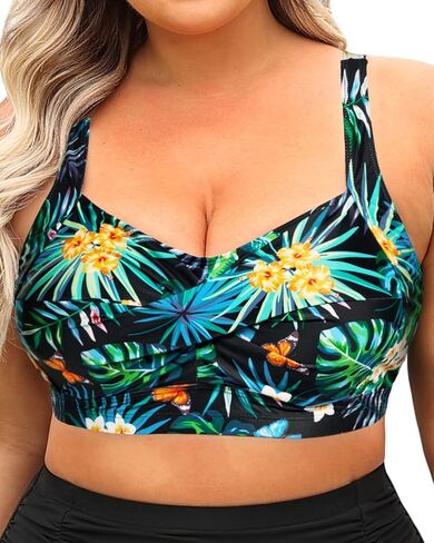 Daci Women Plus Size Push up Bikini Top Only Full Coverage Swimsuit Tops Twist Front Longline Bathing Suit Bra for Large Bust in Kuwait