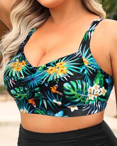 Daci Women Plus Size Push up Bikini Top Only Full Coverage Swimsuit Tops Twist Front Longline Bathing Suit Bra for Large Bust in Kuwait