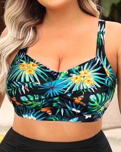 Daci Women Plus Size Push up Bikini Top Only Full Coverage Swimsuit Tops Twist Front Longline Bathing Suit Bra for Large Bust in Kuwait