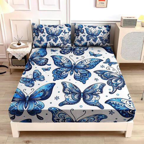 Princess Bedding Cute Mermaid Pattern Full Fitted Sheet Set,Star Jellyfish Ocean Themed Bedding Sets for Kids Toddlers Girls Boys Room Decor,1 Fitted Sheet + 2 Pillowcases. in Kuwait