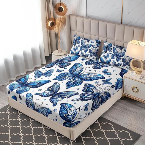 Princess Bedding Cute Mermaid Pattern Full Fitted Sheet Set,Star Jellyfish Ocean Themed Bedding Sets for Kids Toddlers Girls Boys Room Decor,1 Fitted Sheet + 2 Pillowcases. in Kuwait