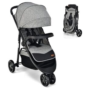 HONEY JOY Jogging Stroller, Off Road Hiking Stroller, Easy One-Hand Fold, Adjustable Backrest/Canopy, Storage Basket, Baby Jogger for Infants Boys Girls (Gray)