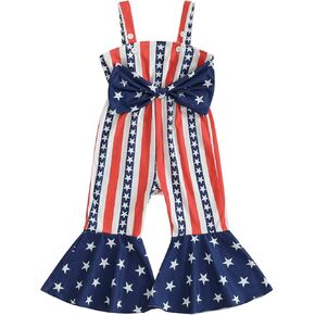 Toddler Kids Girl 4th of July Outfits Fourth of July Bell-Bottom Jumpsuit Romper Overalls Independence Day Pants