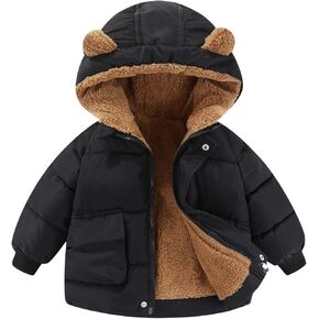 Toddler Boys Girls Down Jacket Hooded Fleece Warm Outwear Padded Puffer Winter Coat with Pockets