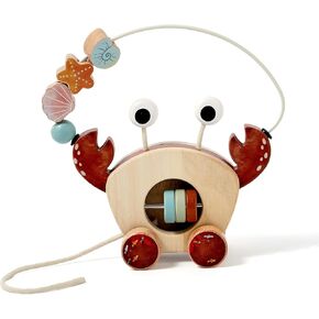 Promise Babe Crab Pull Along Toy for Toddlers 1-3, Wooden Bead Maze Montessori Toys, Roller Coaster Circle Sensory and Learning Activity Cube, Baby Learning Toy for Beginner Walkers
