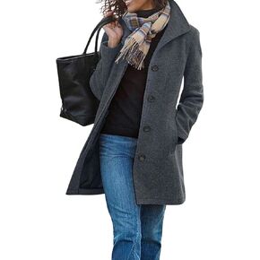 Wool Coats for Women Thicken Trench Coat Mid Long Stand Collar Single Breasted Pea Coat Winter Overcoat Outerwear