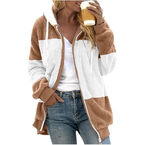 Womens 2024 Plus Size Fuzzy Fleece Jacket Winter Full Zip Plush Hooded Cardigan Coats Soft Shaggy Warm Outerwear