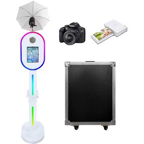 Photo Booth متوافق مع iPad 10.2 "-13" والكاميرا ، مع ضوء المصباح والموسيقى المتواجدة ، وجهاز كشك صور Selfie DSLR لتأجير أحداث الزفاف (أبيض ، كشك الصور)
