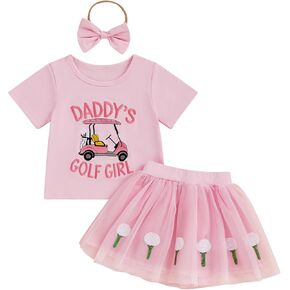 Kayotuas Toddler Baby Girl Golf/Baseball Outfit Termbroidery Shirt Tulle Skirt